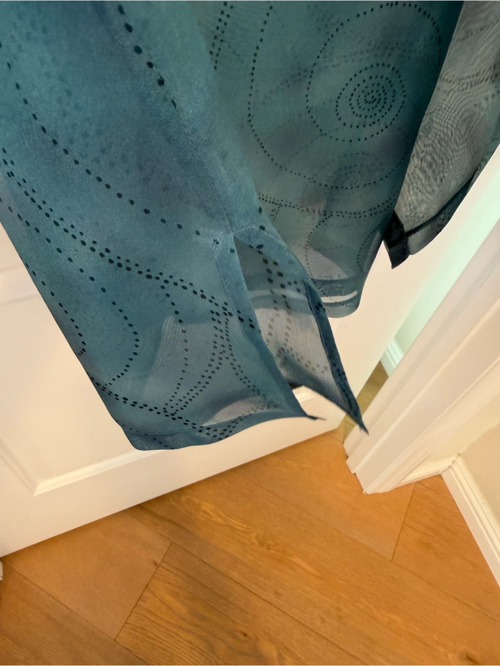 100% silk DUE per DUE Teal Sheer Button-Front Blouse - Picture 3 of 6